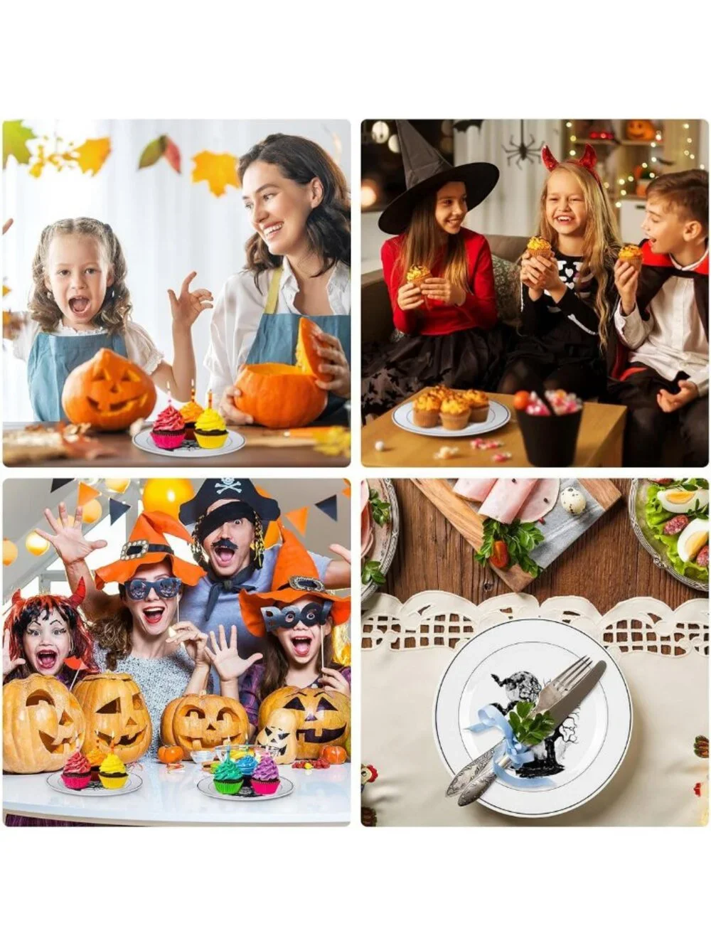 8 Pcs Halloween Dinnerware Set - Spooky Plates & Serving Dishes for Festive